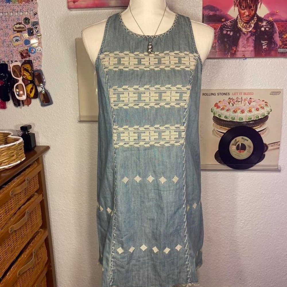 Free People Blue Patterned Sleeveless Dress